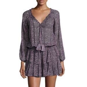 LoveShackFancy Silk Chiffon Floral Popover Ruffled
Tassel Mini Dress XS